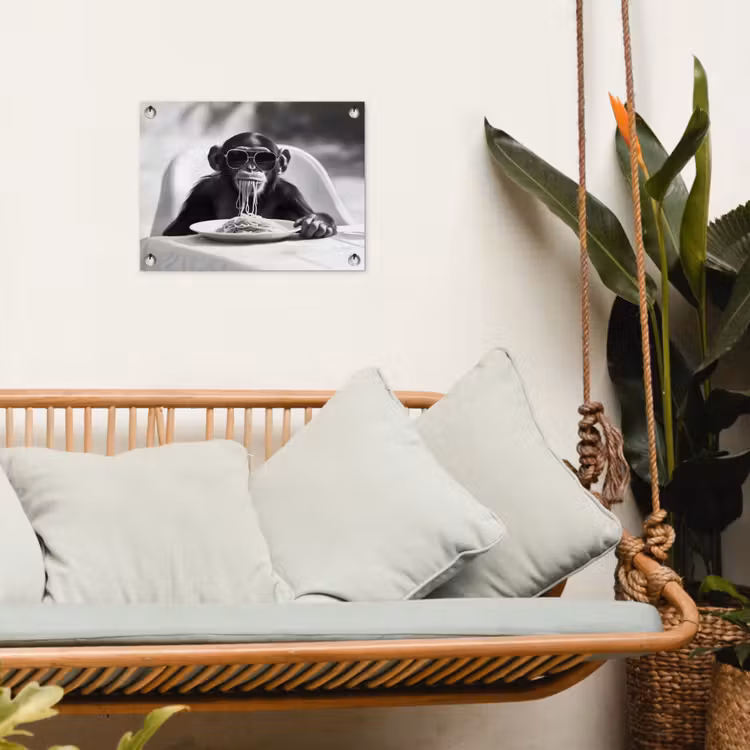 Aap - Spaghetti - Zonnebril - Zwart wit - Cool - Dier tuinposter los doek klein -sfeer7
