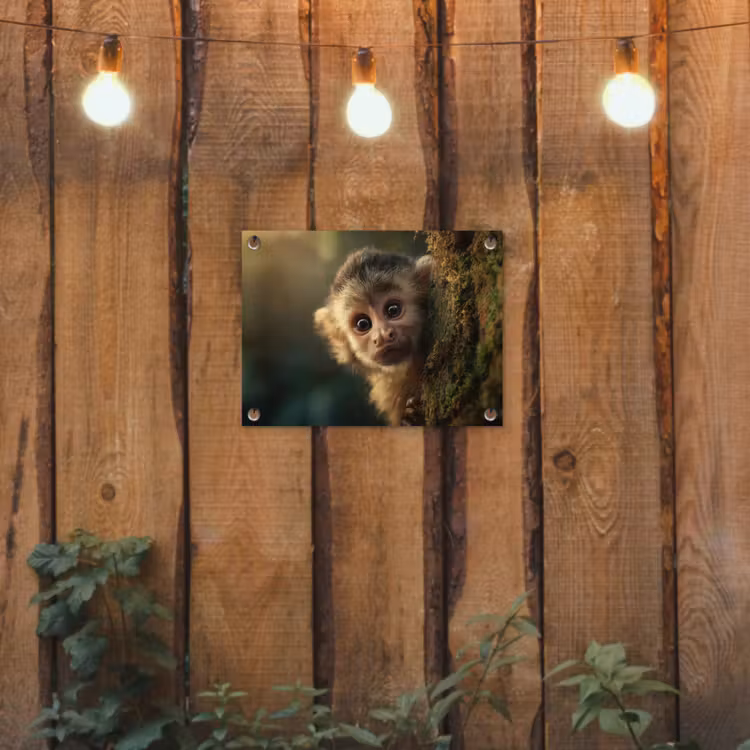 Aap - Boomstronk - Bruin tuinposter los doek klein -sfeer1