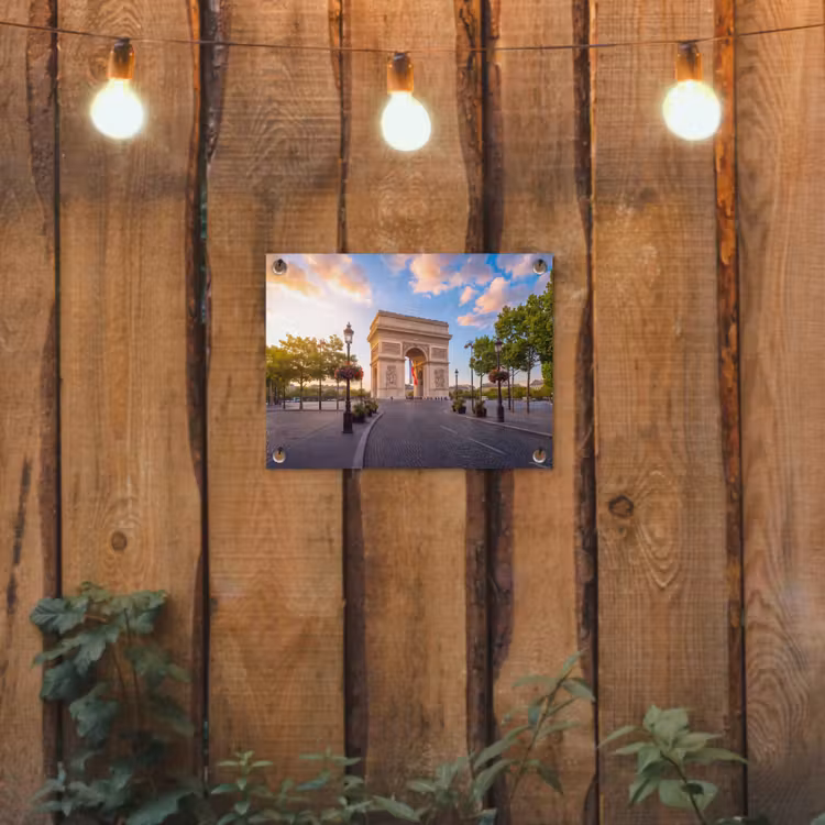 Monument - Parijs - Zonsondergang - Architectuur - Goud tuinposter los doek klein -sfeer1