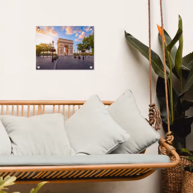 Monument - Parijs - Zonsondergang - Architectuur - Goud tuinposter los doek klein -sfeer7