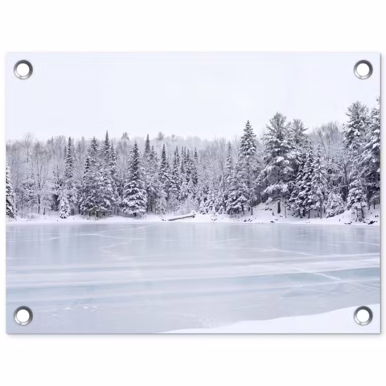 Meer - Dennen - IJs - Winter - Rustgevend tuinposter los doek klein -3d