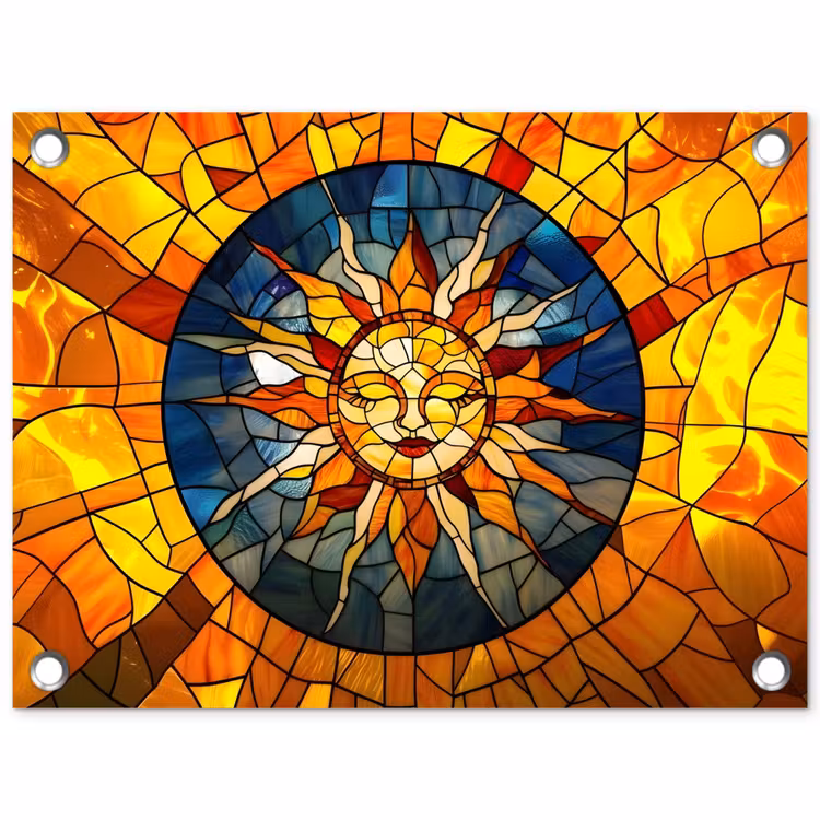 Mozaïek - Zon - Geel - Cirkel tuinposter los doek klein -3d