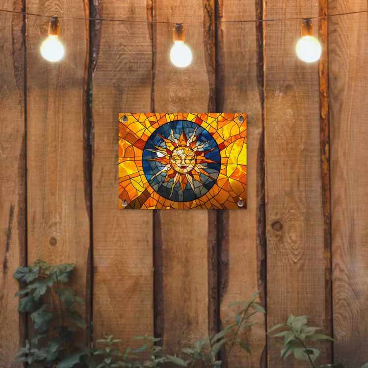 Mozaïek - Zon - Geel - Cirkel tuinposter los doek klein -sfeer1