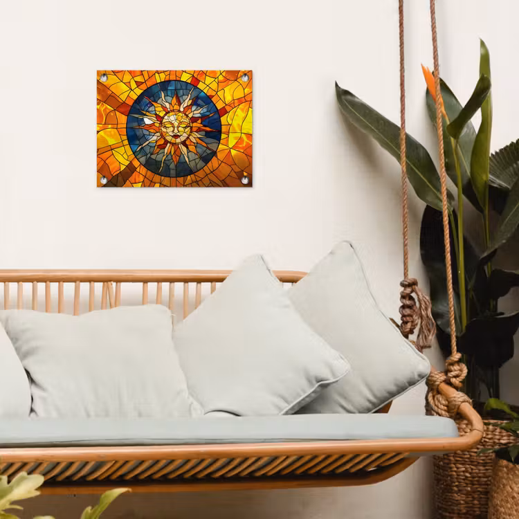 Mozaïek - Zon - Geel - Cirkel tuinposter los doek klein -sfeer7