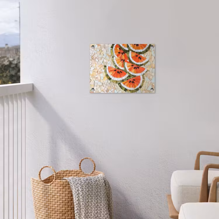Mozaïek - Watermeloen - Rood - Pitten tuinposter los doek klein -sfeer8