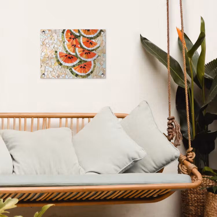 Mozaïek - Watermeloen - Rood - Pitten tuinposter los doek klein -sfeer7
