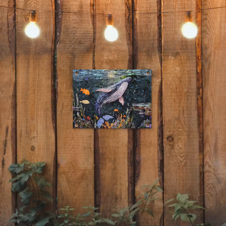 Mozaïek - Walvis - Koraal - Water tuinposter los doek klein -sfeer1