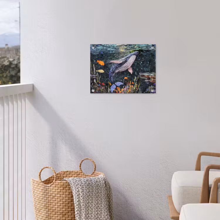Mozaïek - Walvis - Koraal - Water tuinposter los doek klein -sfeer8