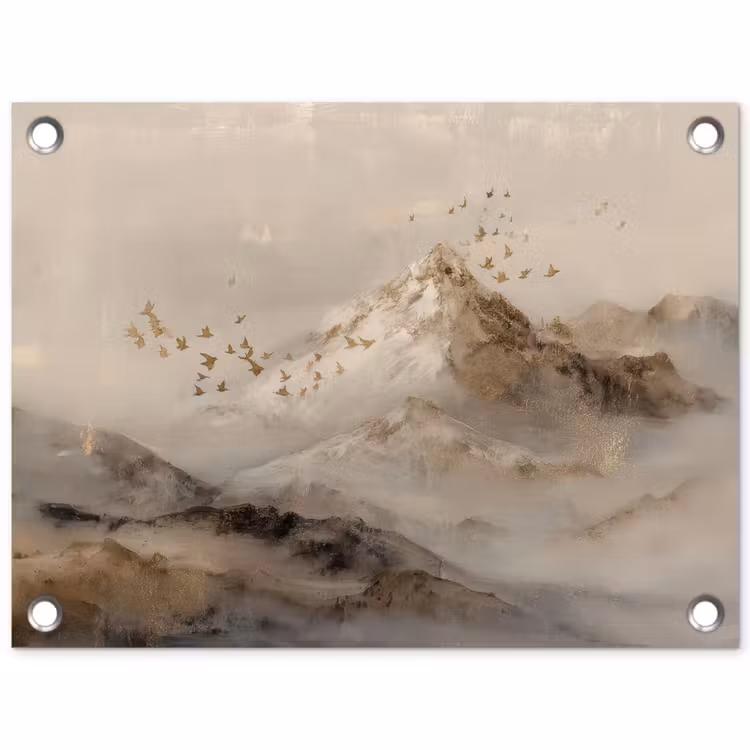 Berglandschap - Mist  - Penseelstreken tuinposter los doek klein -3d