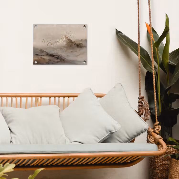 Berglandschap - Mist  - Penseelstreken tuinposter los doek klein -sfeer7