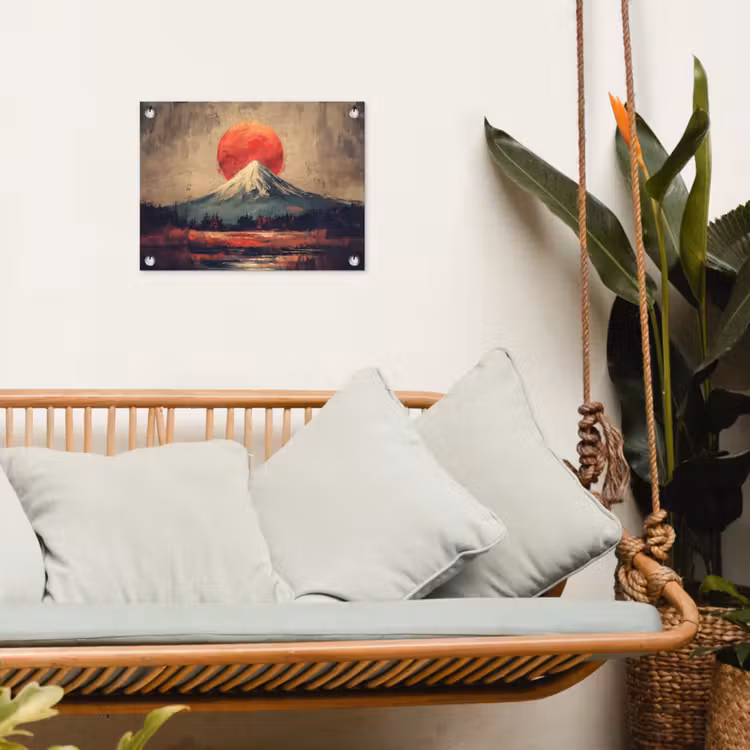 Bergtop - Sneeuw - Zon tuinposter los doek klein -sfeer7