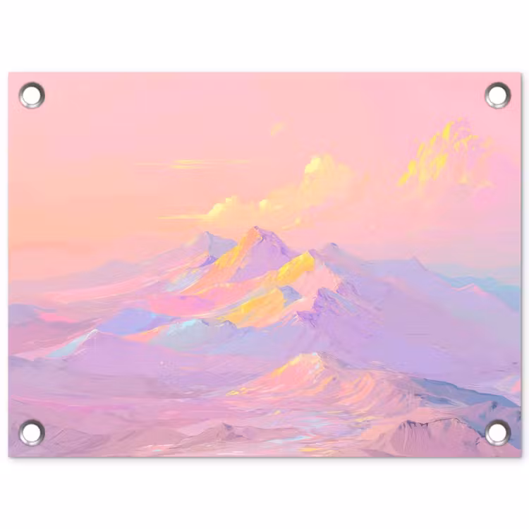 Bergtoppen - Wolken - Dromerig tuinposter los doek klein -3d