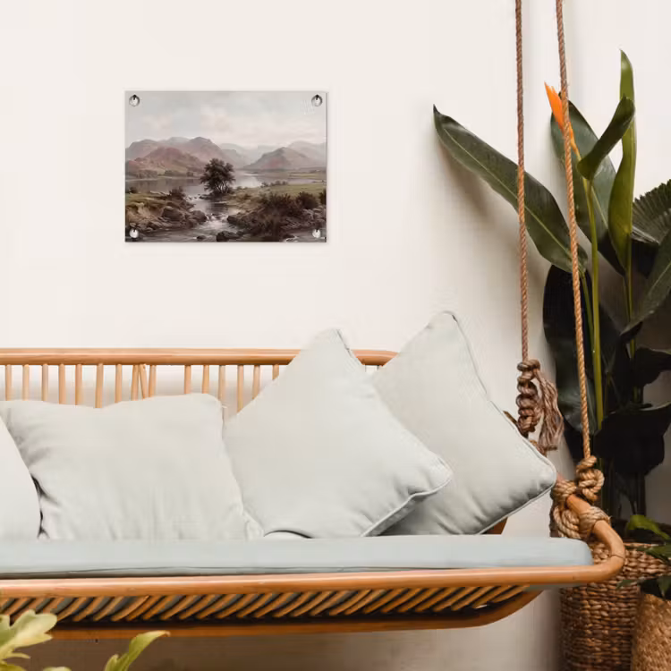 Berglandschap - Meer - Bergen - Vallei - Klassiek tuinposter los doek klein -sfeer7