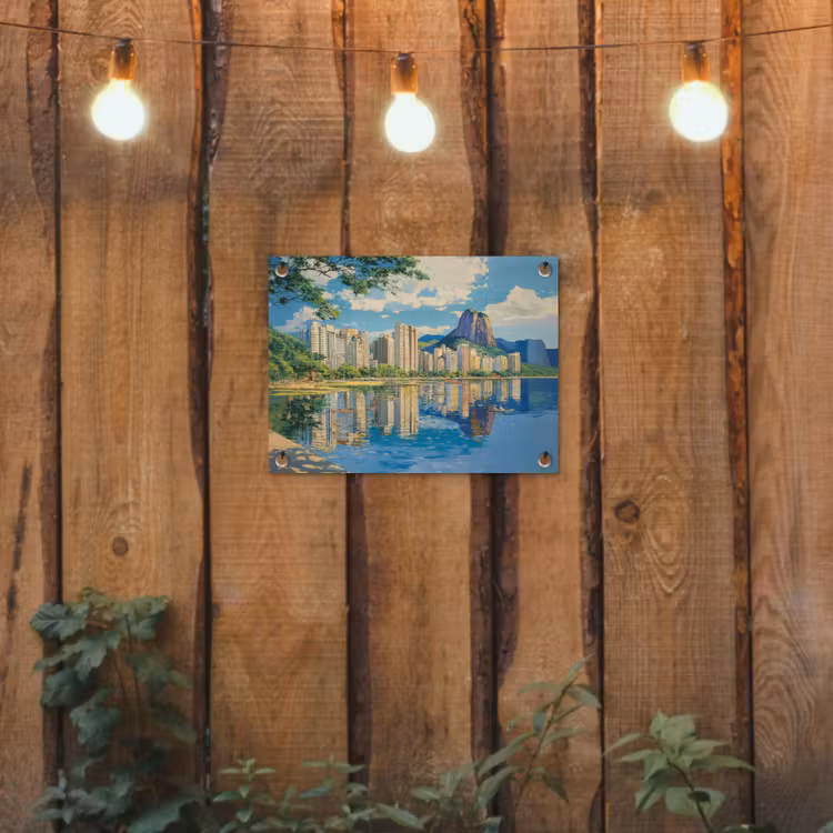 Berg - Skyline - Strand - Water tuinposter los doek klein -sfeer1