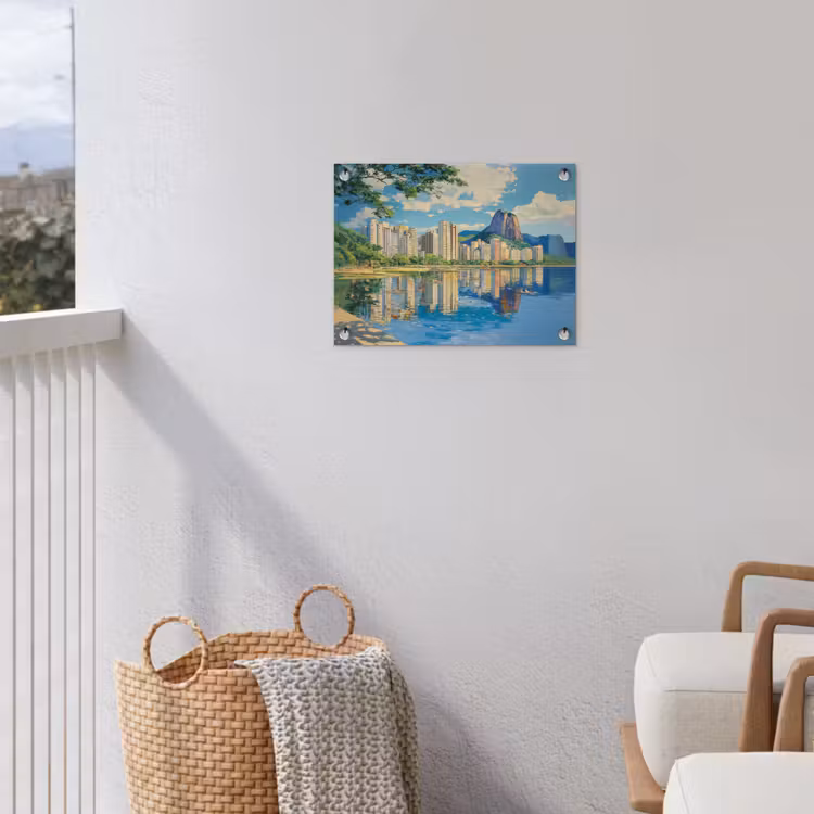 Berg - Skyline - Strand - Water tuinposter los doek klein -sfeer8