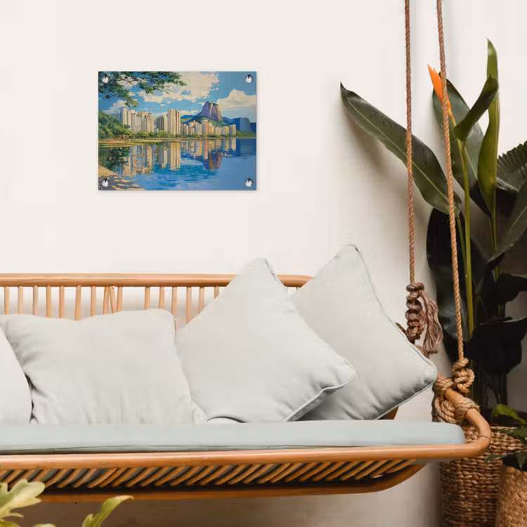 Berg - Skyline - Strand - Water tuinposter los doek klein -sfeer7