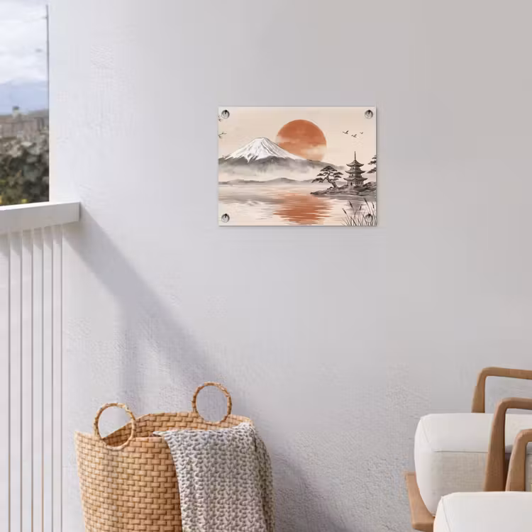 Bergtop - Meer - Bloesem tuinposter los doek klein -sfeer8