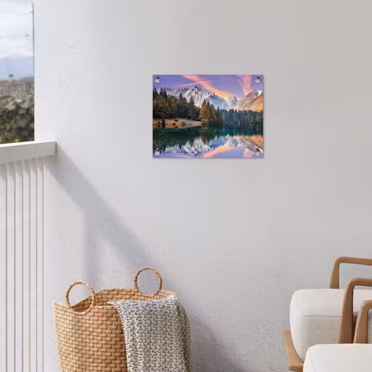 Bergen - Bos - Water - Lucht - Roze - Paars tuinposter los doek klein -sfeer8