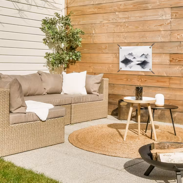 Bergen - Mistig - Water - Wit tuinposter los doek klein -sfeer4