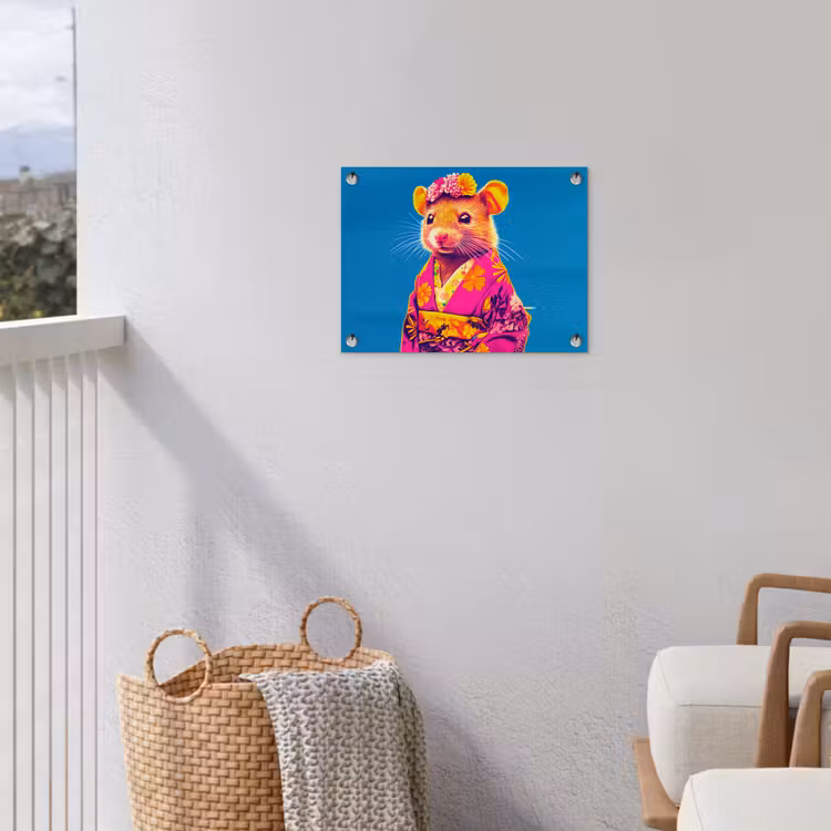 Muis - Kimono - Bloemen - Blauw tuinposter los doek klein -sfeer8