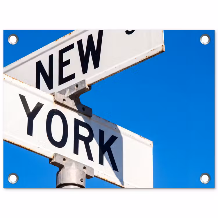 New York - Straatbord - Stad - Urban - Blauw tuinposter los doek klein -3d