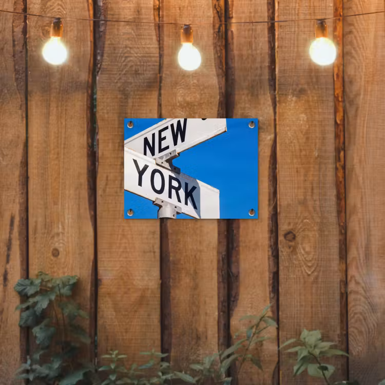 New York - Straatbord - Stad - Urban - Blauw tuinposter los doek klein -sfeer1