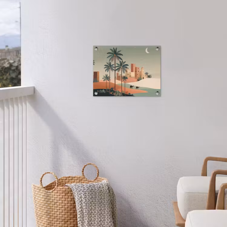 Nachtlandschap - Kamelen - Sterren - zandduinden tuinposter los doek klein -sfeer8