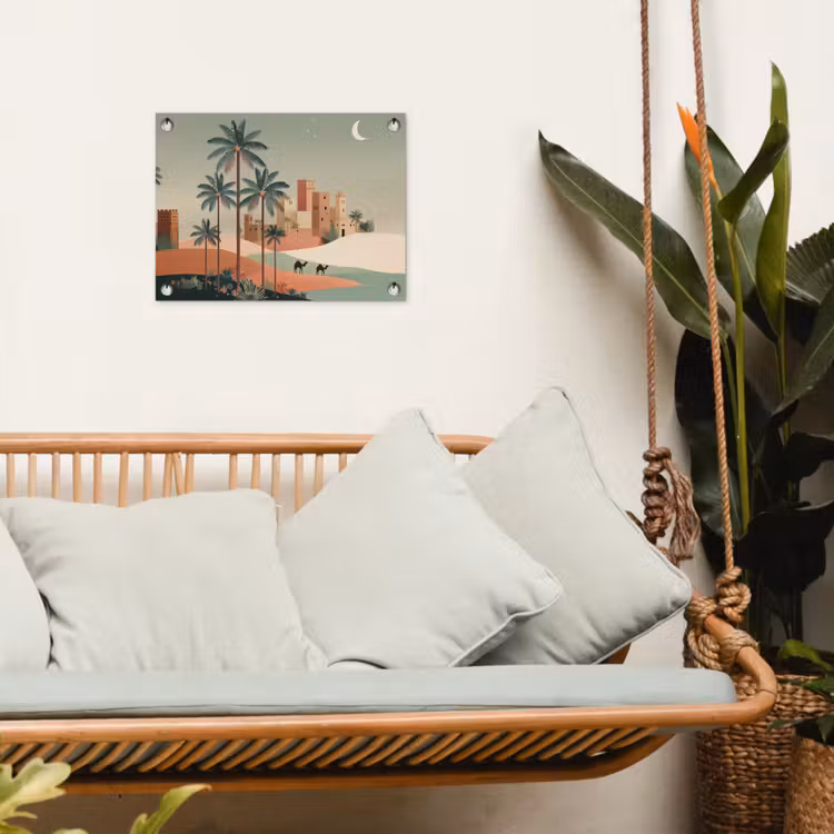 Nachtlandschap - Kamelen - Sterren - zandduinden tuinposter los doek klein -sfeer7