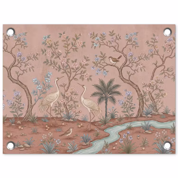 Nostalgisch - Reigers - Roze tuinposter los doek klein -3d