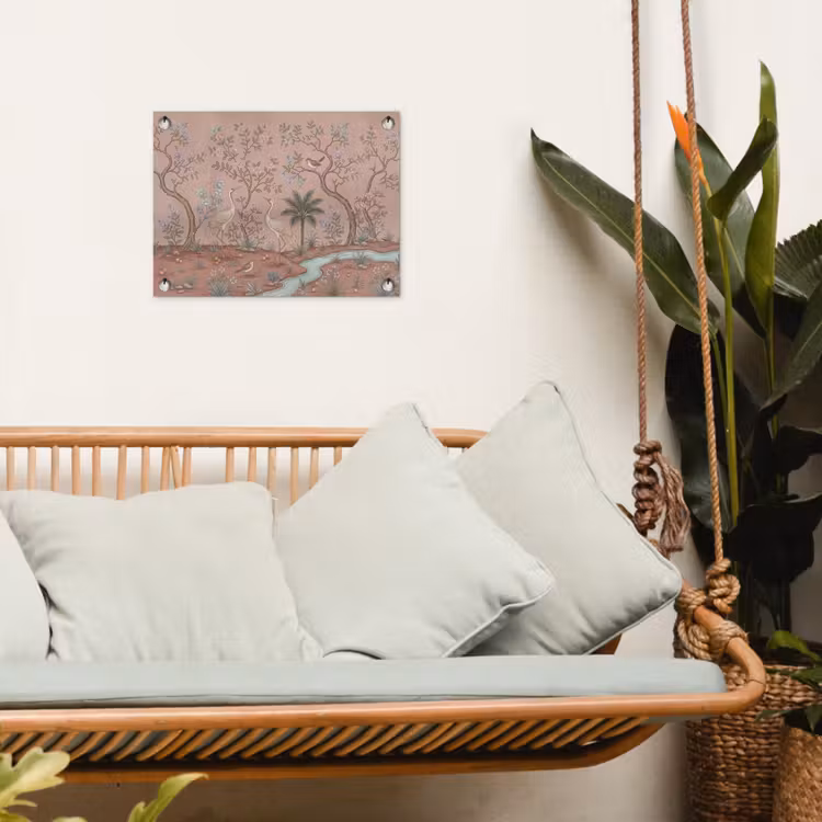 Nostalgisch - Reigers - Roze tuinposter los doek klein -sfeer7