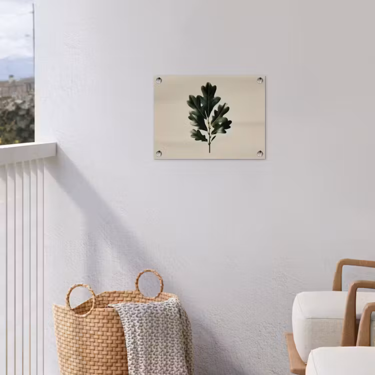 Eikenbladeren - Beige - Groen - Golvende randen tuinposter los doek klein -sfeer8