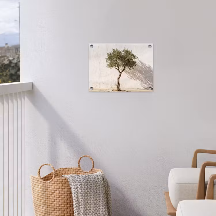 Garden Poster - Olive Tree - Wall - White - Olijfboom - muur - wit tuinposter los doek klein
