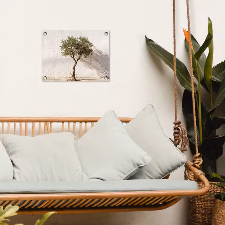 Garden Poster - Olive Tree - Wall - White - Olijfboom - muur - wit tuinposter los doek klein