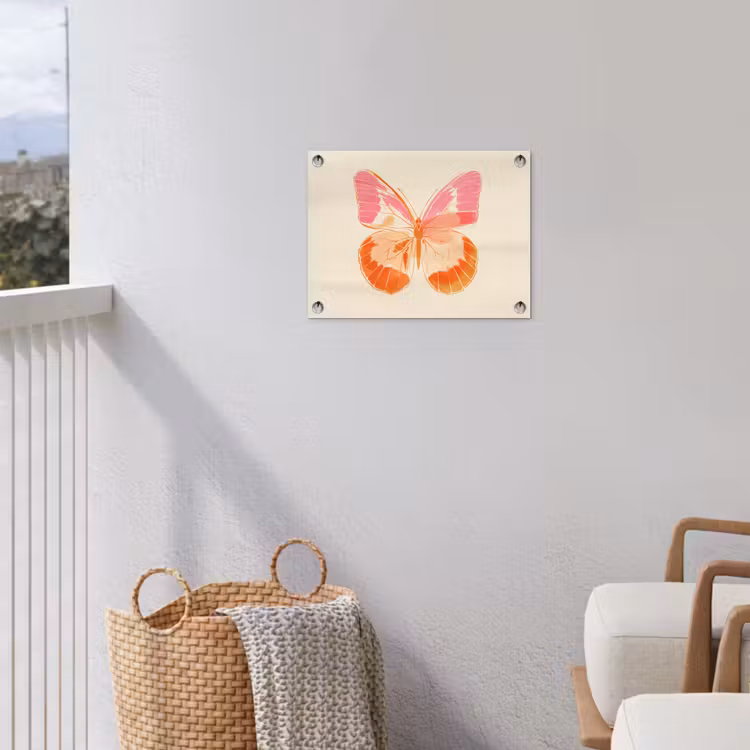 Oranje - Vlinder - Minimalistisch tuinposter los doek klein -sfeer8
