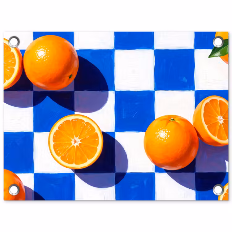 Garden Poster - Orange - Checkered - Food - Sinaasappel - Geruit - Eten tuinposter los doek klein