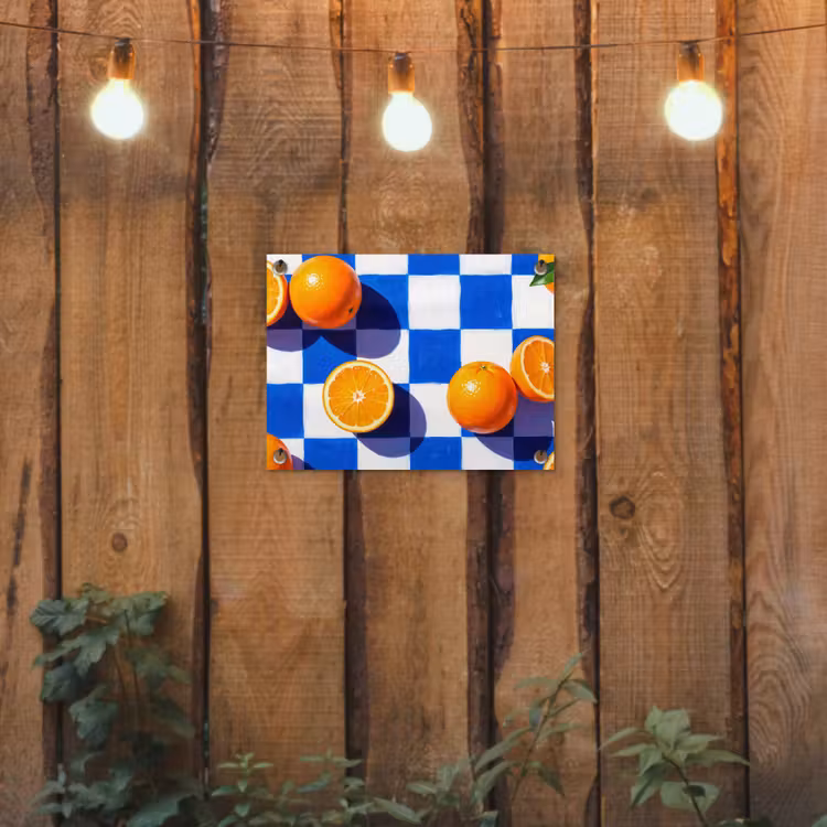 Garden Poster - Orange - Checkered - Food - Sinaasappel - Geruit - Eten tuinposter los doek klein