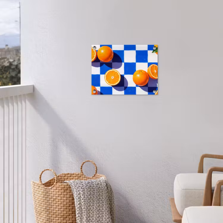 Garden Poster - Orange - Checkered - Food - Sinaasappel - Geruit - Eten tuinposter los doek klein