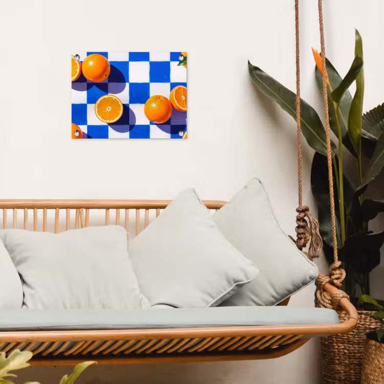 Garden Poster - Orange - Checkered - Food - Sinaasappel - Geruit - Eten tuinposter los doek klein
