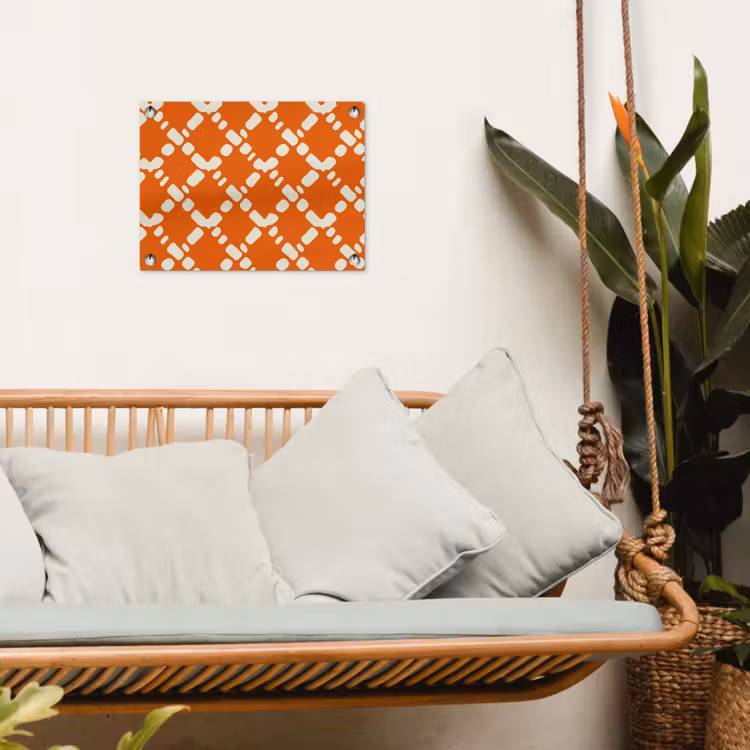 Oranje - Ruitpatroon - Wit tuinposter los doek klein 239 -sfeer7