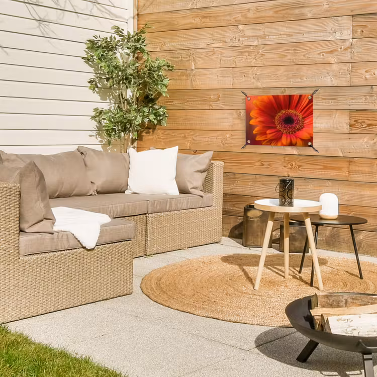 Oranje - Gerbera - Intens tuinposter los doek klein -sfeer4