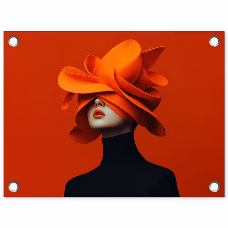 Oranje - Hoed - Vrouw tuinposter los doek klein -3d