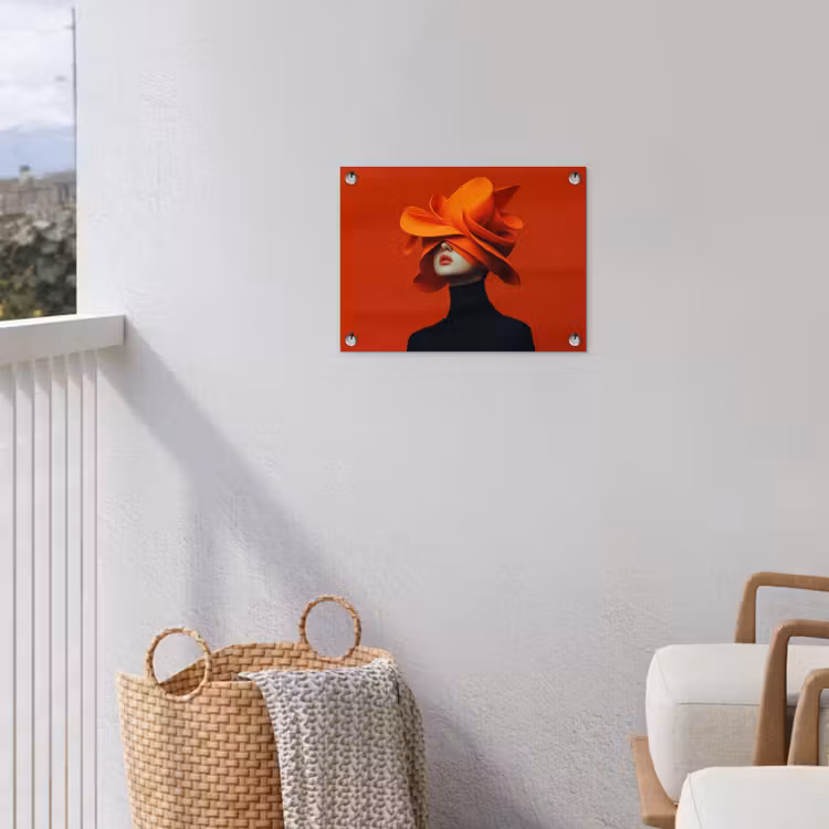 Oranje - Hoed - Vrouw tuinposter los doek klein -sfeer8