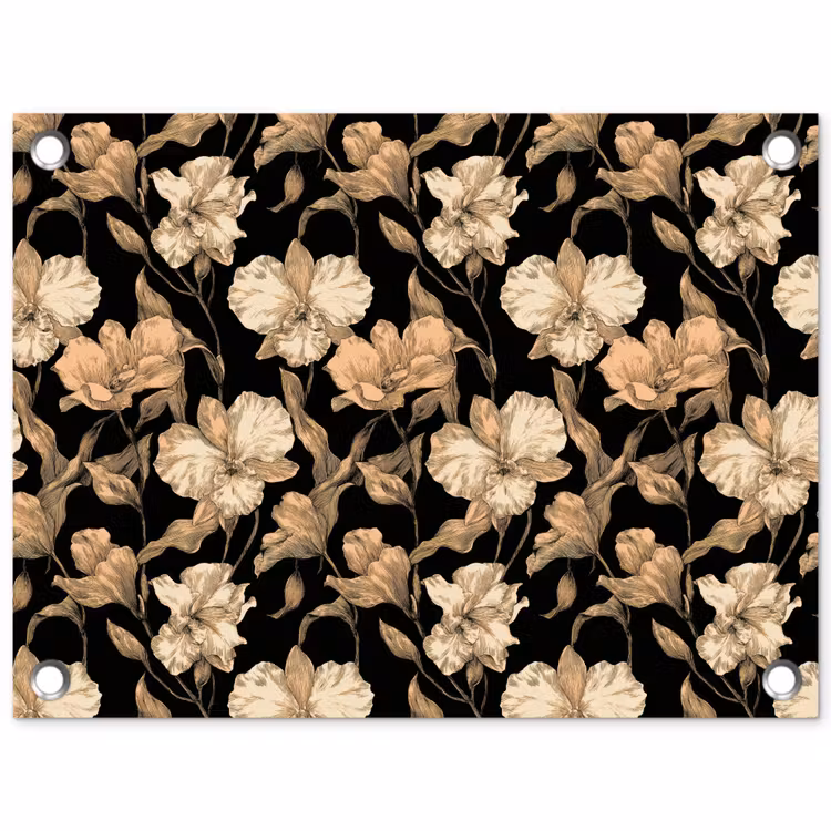Orchideeën - Lijntekening - Patroon - Beige - Zwart tuinposter los doek klein 239 -3d