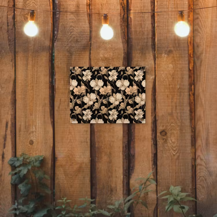 Orchideeën - Lijntekening - Patroon - Beige - Zwart tuinposter los doek klein 239 -sfeer1