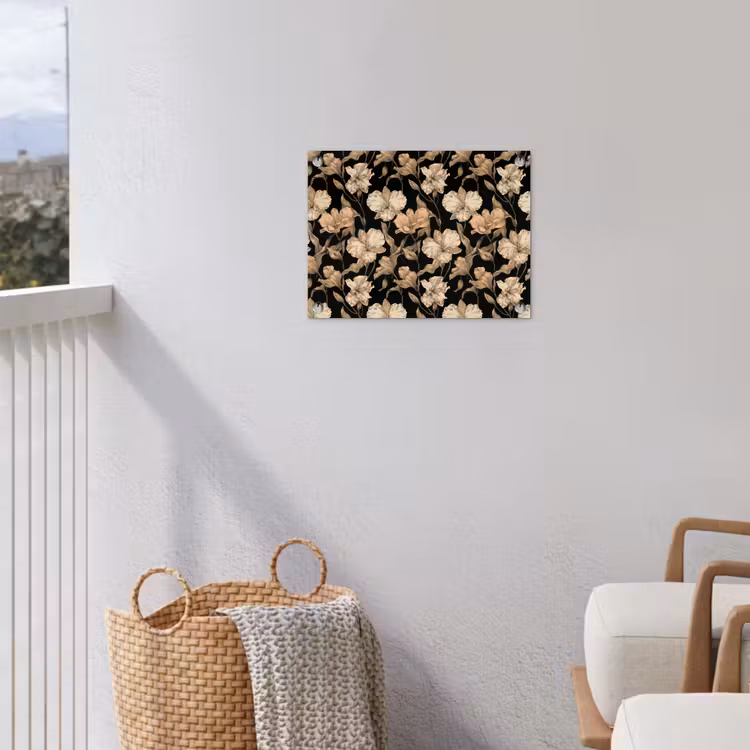 Orchideeën - Lijntekening - Patroon - Beige - Zwart tuinposter los doek klein 239 -sfeer8