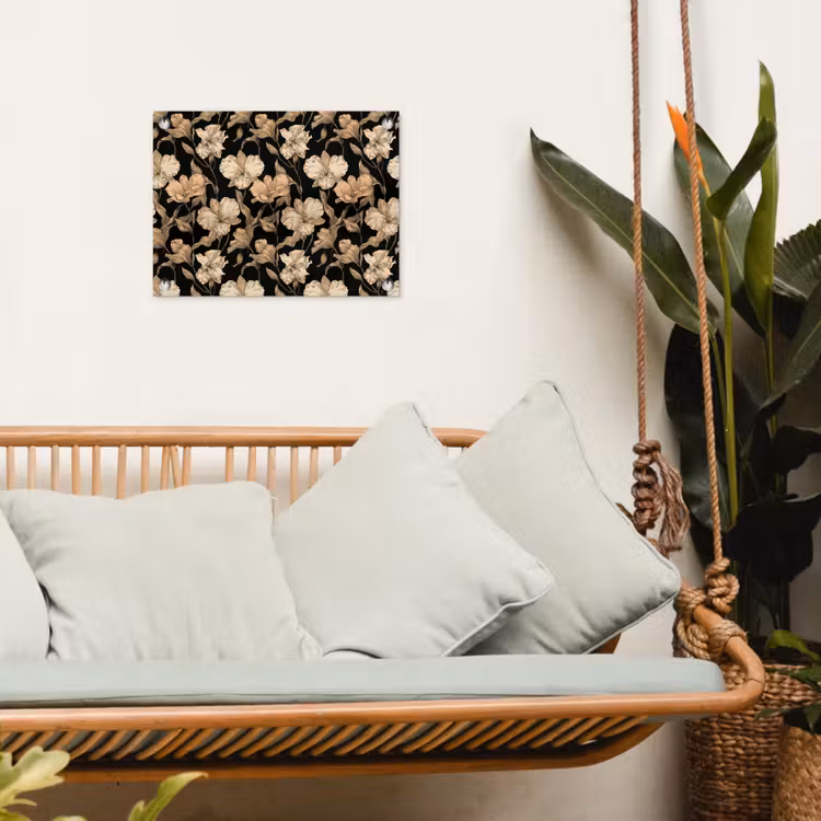 Orchideeën - Lijntekening - Patroon - Beige - Zwart tuinposter los doek klein 239 -sfeer7