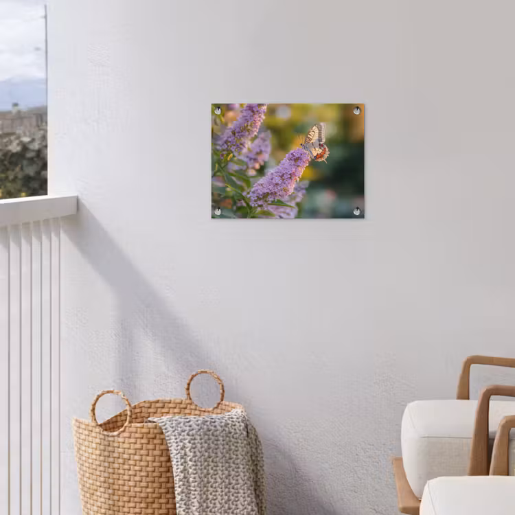 Sierlijke - Vlinder - Paarse - Bloemen tuinposter los doek klein -sfeer8