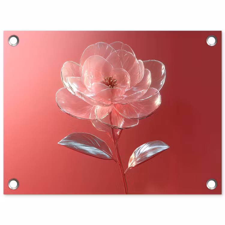 Sierlijk - Bloem - Roze - Glazen tuinposter los doek klein -3d