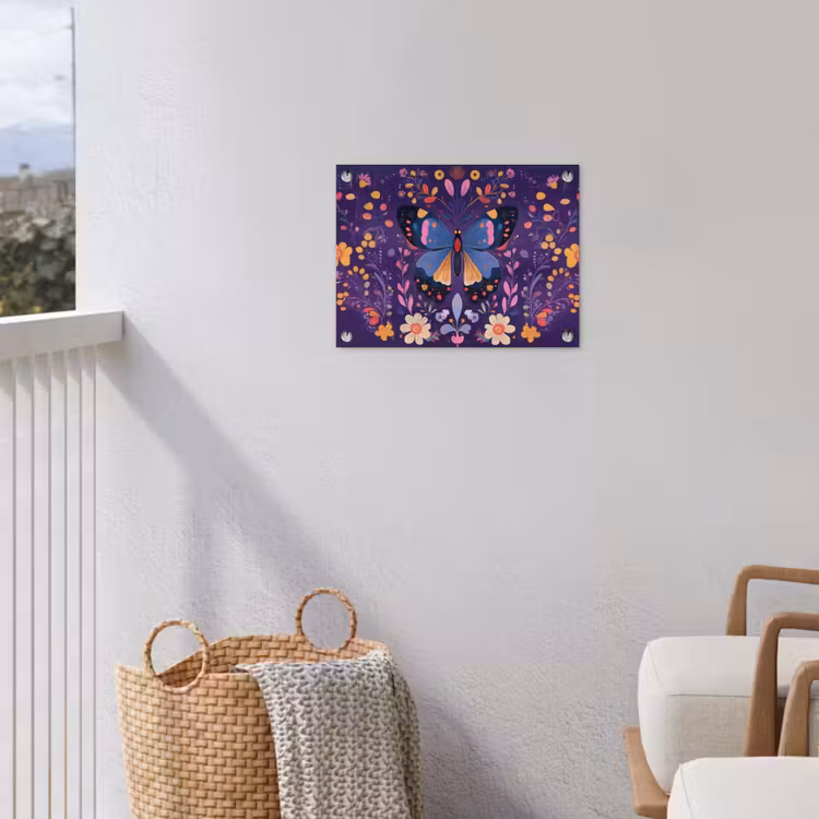 Sierlijk - Bloemen - Vlinder - Paars tuinposter los doek klein -sfeer8