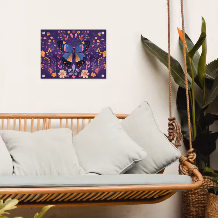 Sierlijk - Bloemen - Vlinder - Paars tuinposter los doek klein -sfeer7